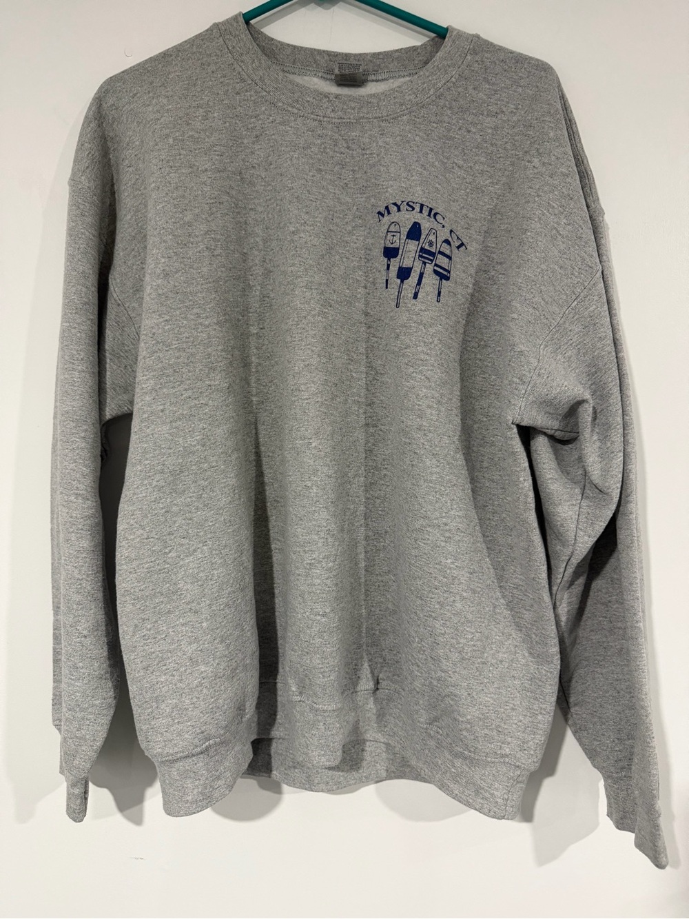 Mystic Gray Crewneck with Navy Buoy Graphic